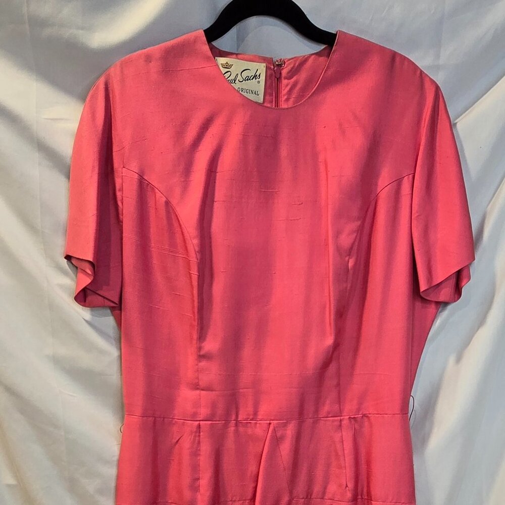 Vintage 40's-50's Paul Sachs Original Dress Pink Size 18 Matching Belt